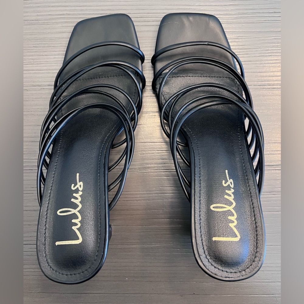Lulu’s Analeigh Black Strappy High Heel Sandals | Size 9 | Black